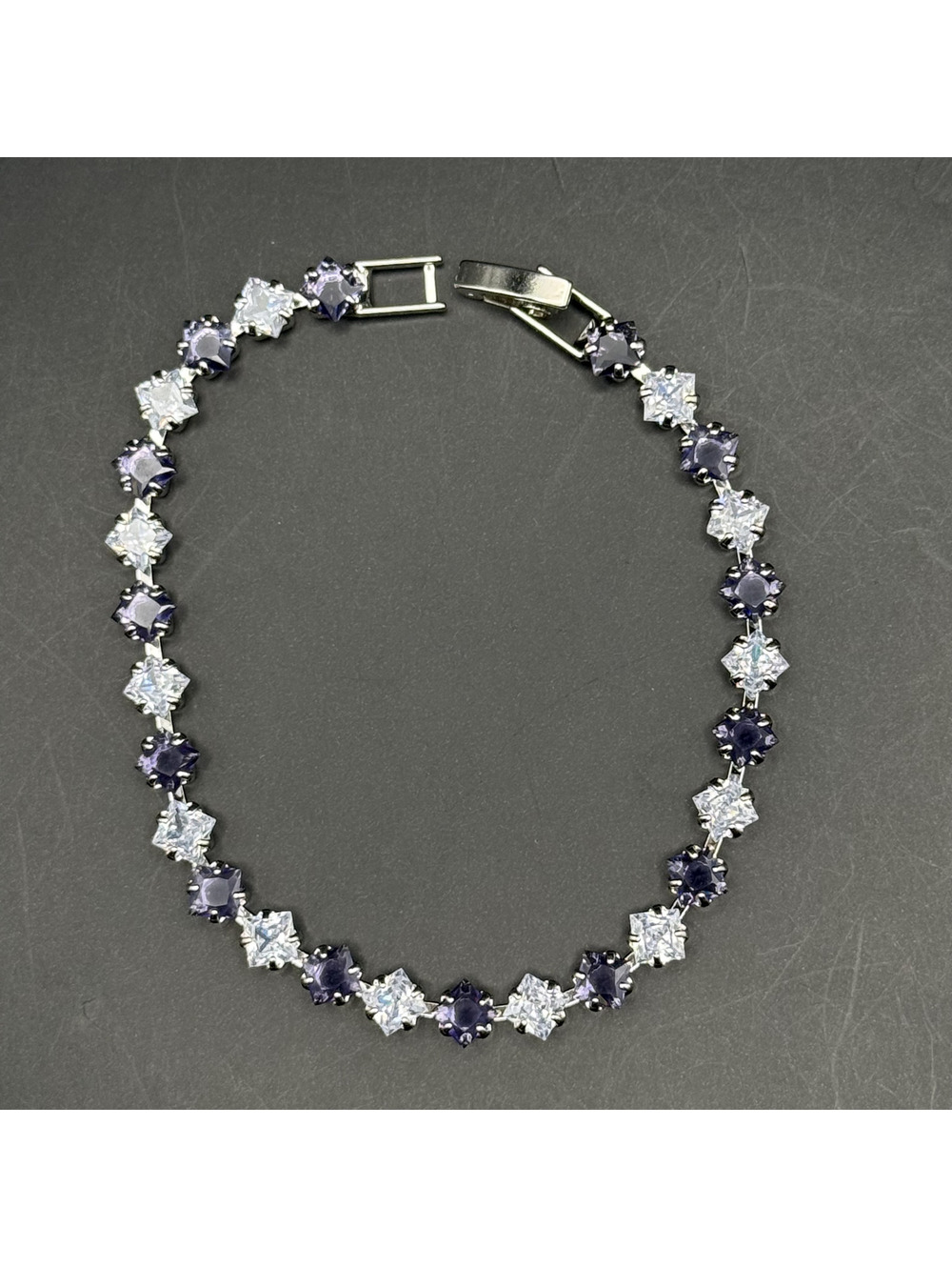 candy+clover amethyst and clear crystal silver tone tennis bracelet
